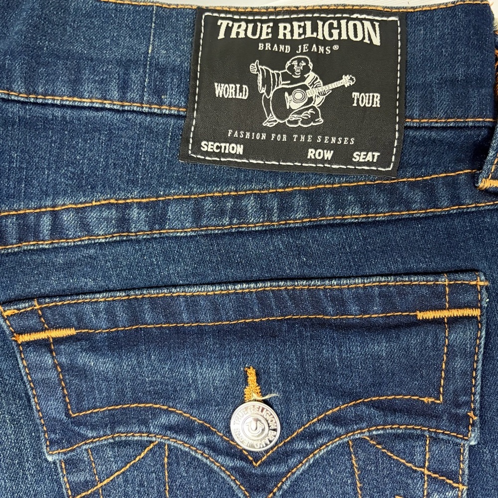 True Religion Ricky Flap Jeans Mens 34x32 Relaxed Straight Dark Wash - Picture 11 of 14